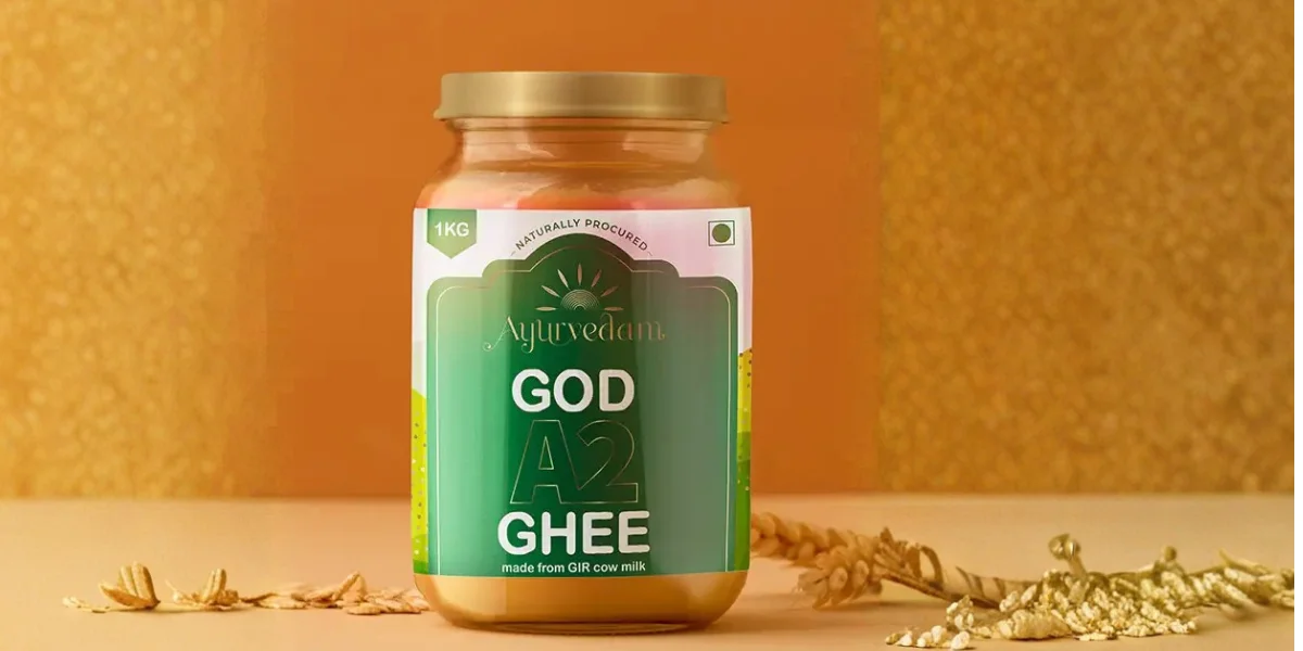 Cow Ghee Packaging Design, Dairy Product Packaging, Ghee Label, Organic Ghee Packaging, Ghee Jar Packaging, Ghee Bottle Design, Organic Product Packaging Design, Brij Design Studio