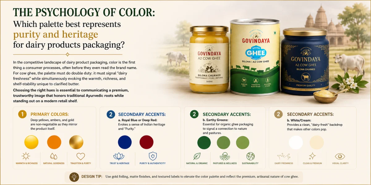Cow Ghee Packaging Design, Dairy Product Packaging, Ghee Label, Organic Ghee Packaging, Ghee Jar Packaging, Ghee Bottle Design, Organic Product Packaging Design, Brij Design Studio