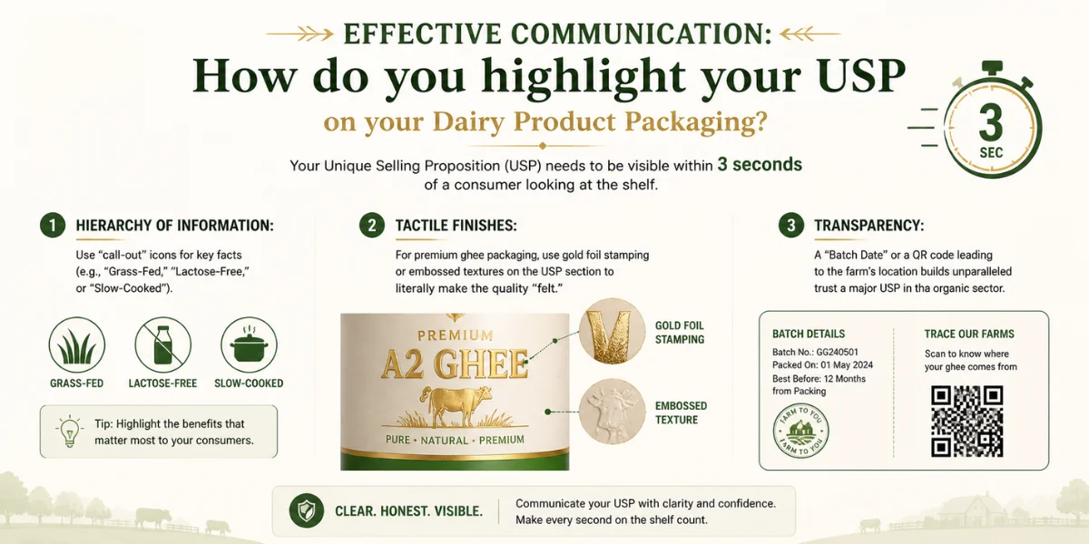 Cow Ghee Packaging Design, Dairy Product Packaging, Ghee Label, Organic Ghee Packaging, Ghee Jar Packaging, Ghee Bottle Design, Organic Product Packaging Design, Brij Design Studio